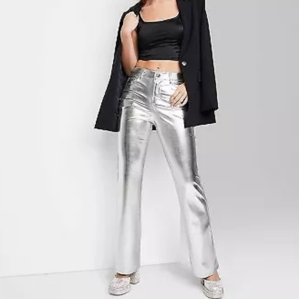 Women's High-Rise Metallic Flare Pants - Wild Fable Silver